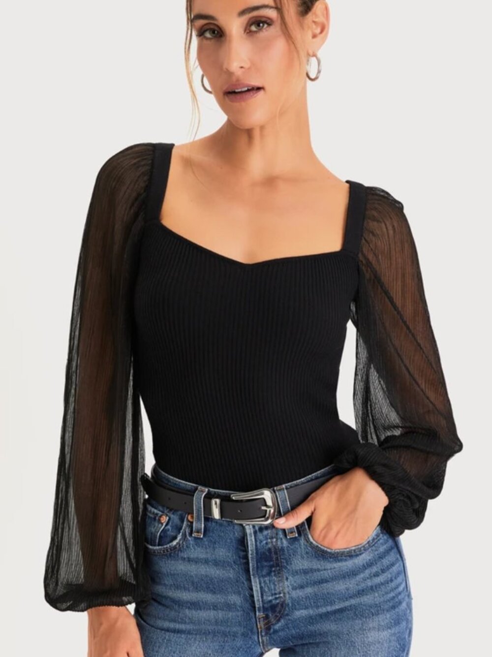 LULU's Sexy Romantic Chic Stretch Long Sleeve Holiday Date Night Party Top
